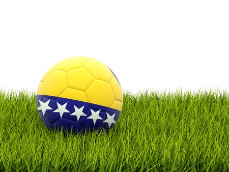 Football with flag of bosnia and herzegovina on green grassの写真素材