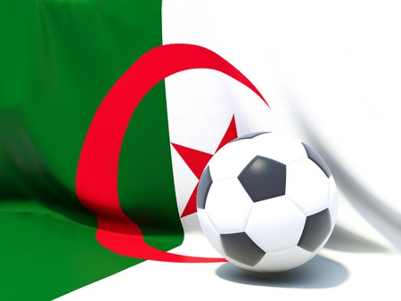 Flag of algeria with football in front of itの写真素材
