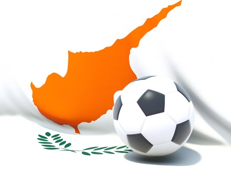 Flag of cyprus with football in front of itの写真素材