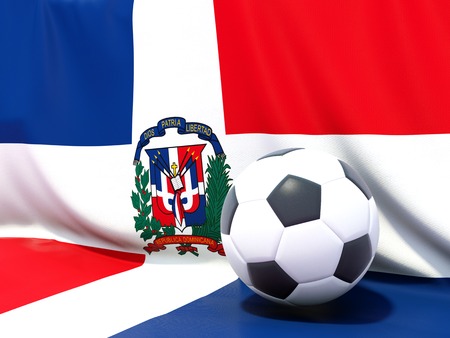 Flag of dominican republic with football in front of itの写真素材