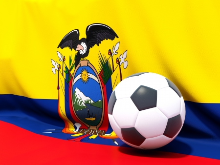 Flag of ecuador with football in front of itの写真素材