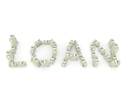 Loan sign made of dollars isolated on whiteの写真素材