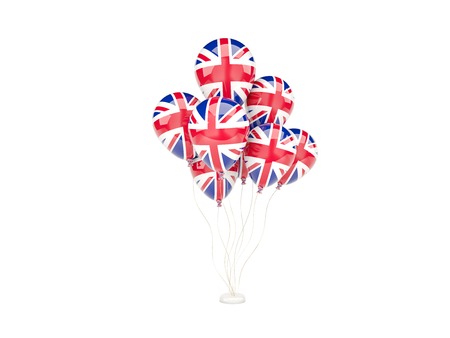 Flying balloons with flag of united kingdom isolated on whiteの写真素材