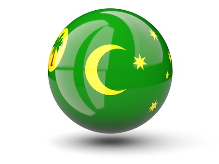 Round icon of flag of cocos islands isolated on whiteの写真素材