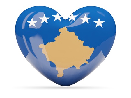 Heart shaped icon with flag of kosovo isolated on whiteの写真素材