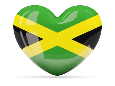Heart shaped icon with flag of jamaica isolated on whiteの写真素材