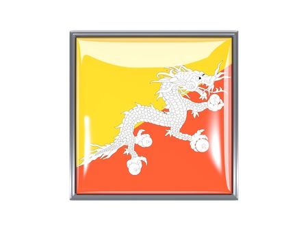 Metal framed square icon with flag of bhutanの写真素材