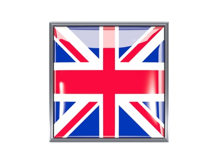 Metal framed square icon with flag of united kingdomの写真素材