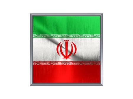 Square metal button with flag of iran isolated on whiteの写真素材