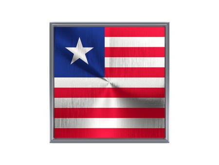 Square metal button with flag of liberia isolated on whiteの写真素材