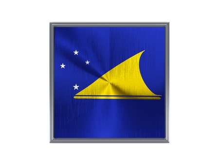 Square metal button with flag of tokelau isolated on whiteの写真素材