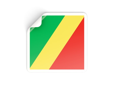 Square sticker with flag of republic of the congo isolated on whiteの写真素材