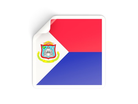 Square sticker with flag of sint maarten isolated on whiteの写真素材