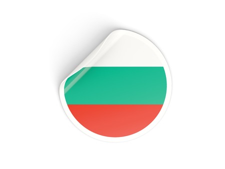 Round sticker with flag of bulgaria isolated on whiteの写真素材