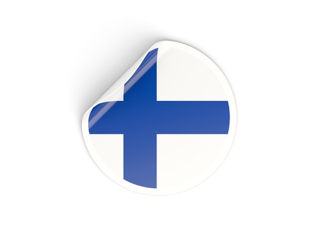 Round sticker with flag of finland isolated on whiteの写真素材
