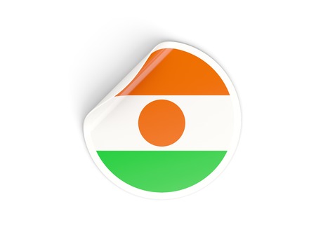 Round sticker with flag of niger isolated on whiteの写真素材