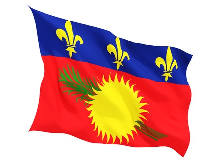 Waving flag of guadeloupe isolated on whiteの写真素材