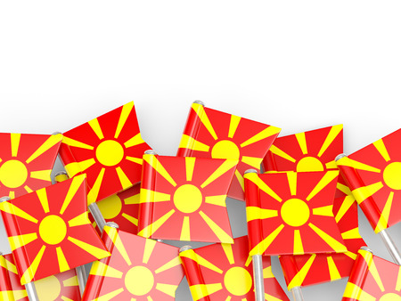 Flag pin of macedonia isolated on whiteの写真素材