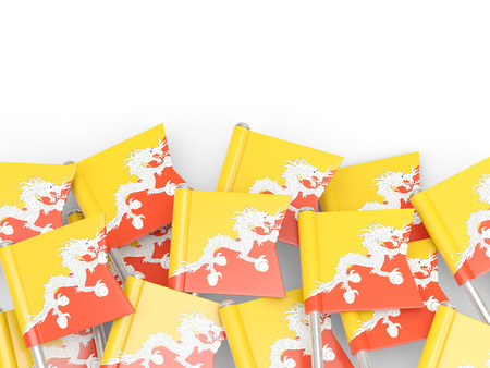 Flag pin of bhutan isolated on whiteの写真素材