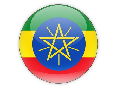 Round icon with flag of ethiopia isolated on whiteの写真素材