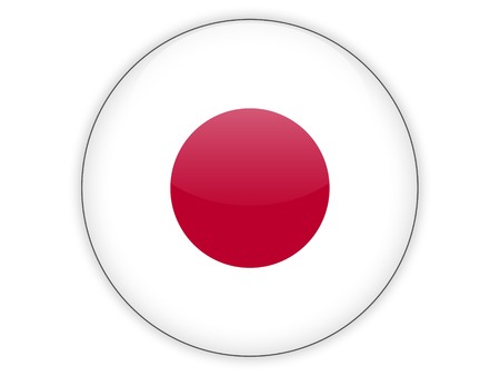 Round icon with flag of japan isolated on whiteの写真素材