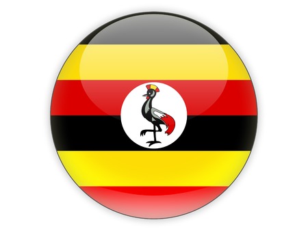Round icon with flag of uganda isolated on whiteの写真素材