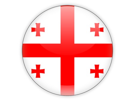 Round icon with flag of georgia isolated on whiteの写真素材