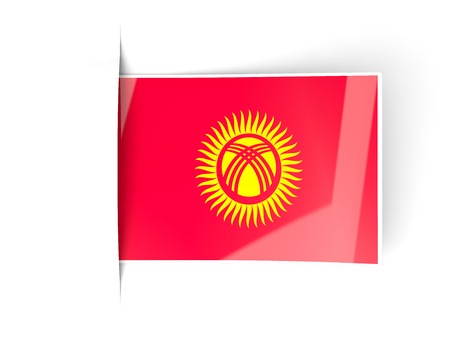 Square label with flag of kyrgyzstan isolated on whiteの写真素材