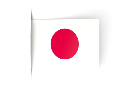 Square label with flag of japan isolated on whiteの写真素材
