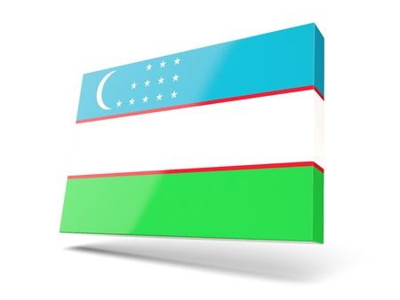 Square icon with flag of uzbekistan isolated on whiteの写真素材