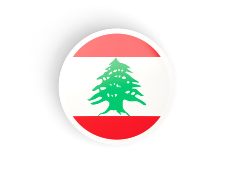 Round sticker with flag of lebanon isolated on whiteの写真素材