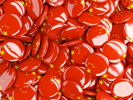 Background with round pins with flag of chinaの写真素材