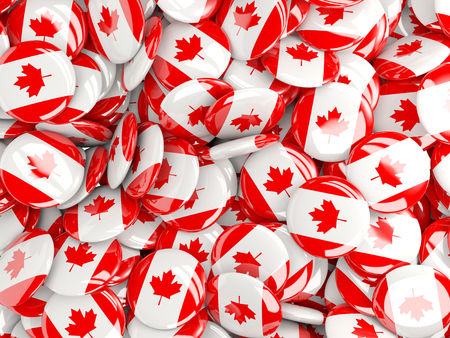 Background with round pins with flag of canadaの写真素材
