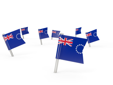 Square pins with flag of cook islands isolated on whiteの写真素材