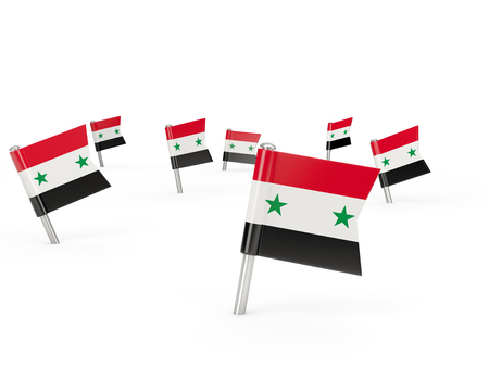 Square pins with flag of syria isolated on whiteの写真素材