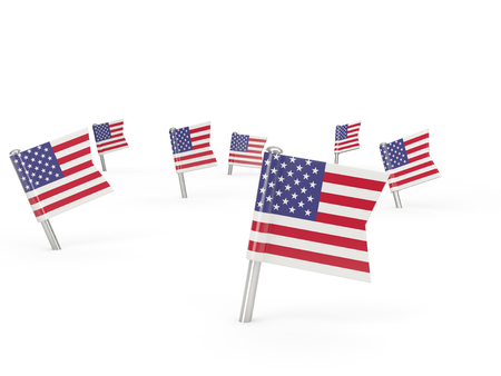 Square pins with flag of united states of america isolated on whiteの写真素材