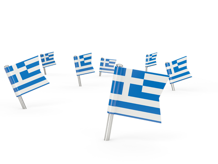 Square pins with flag of greece isolated on whiteの写真素材