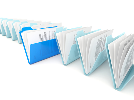 Blue folder in a row isolated on white background