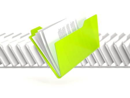 Green folder in a row isolated on whiteの写真素材