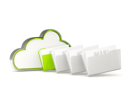 Green cloud drive icon with folders isolated on whiteの写真素材