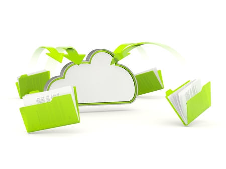Green cloud drive icon with folders isolated on whiteの写真素材
