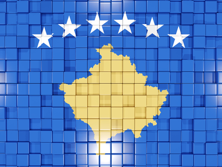 Mosaic background with square parts. Flag of kosovo. 3D illustrationの写真素材