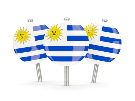 Flag of uruguay, round pins on white. 3D illustrationの写真素材