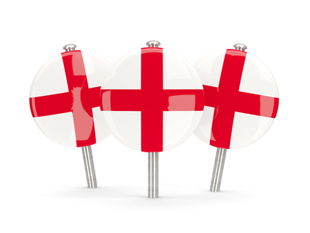 Flag of england, round pins on white. 3D illustrationの写真素材