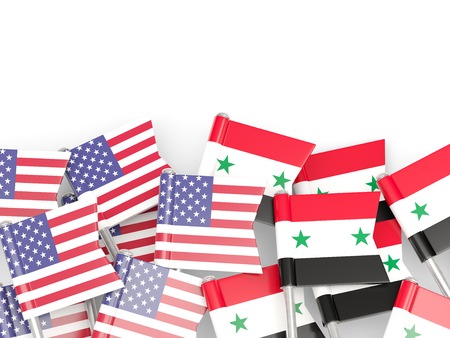 Flags of USA and Syria isolated on white. 3D illustrationの写真素材