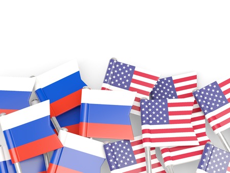 Flags of Russia and USA   isolated on white. 3D illustrationの写真素材