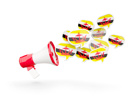 Megaphone with flag of brunei isolated on white. 3D illustrationの写真素材