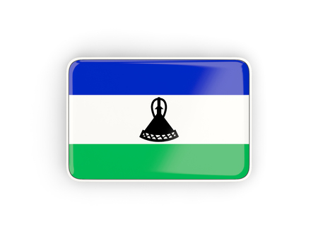 Flag of lesotho, rectangular icon with white border. 3D illustrationの写真素材