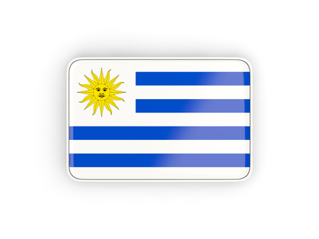 Flag of uruguay, rectangular icon with white border. 3D illustrationの写真素材