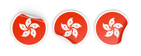 Flag of hong kong, three round labels isolated on white. 3D illustrationの写真素材